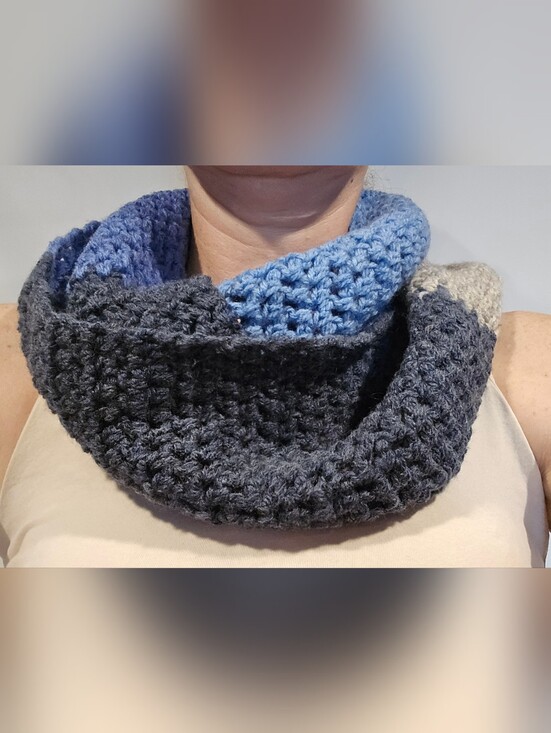 Accessories - Handmade Crochet Infinity Scarf - Blues And Greys